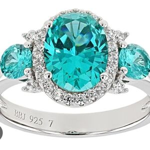 Gorgeous Lab-Created Paraiba Tourmaline & White Zircon 3 Ring Set! Size 6!